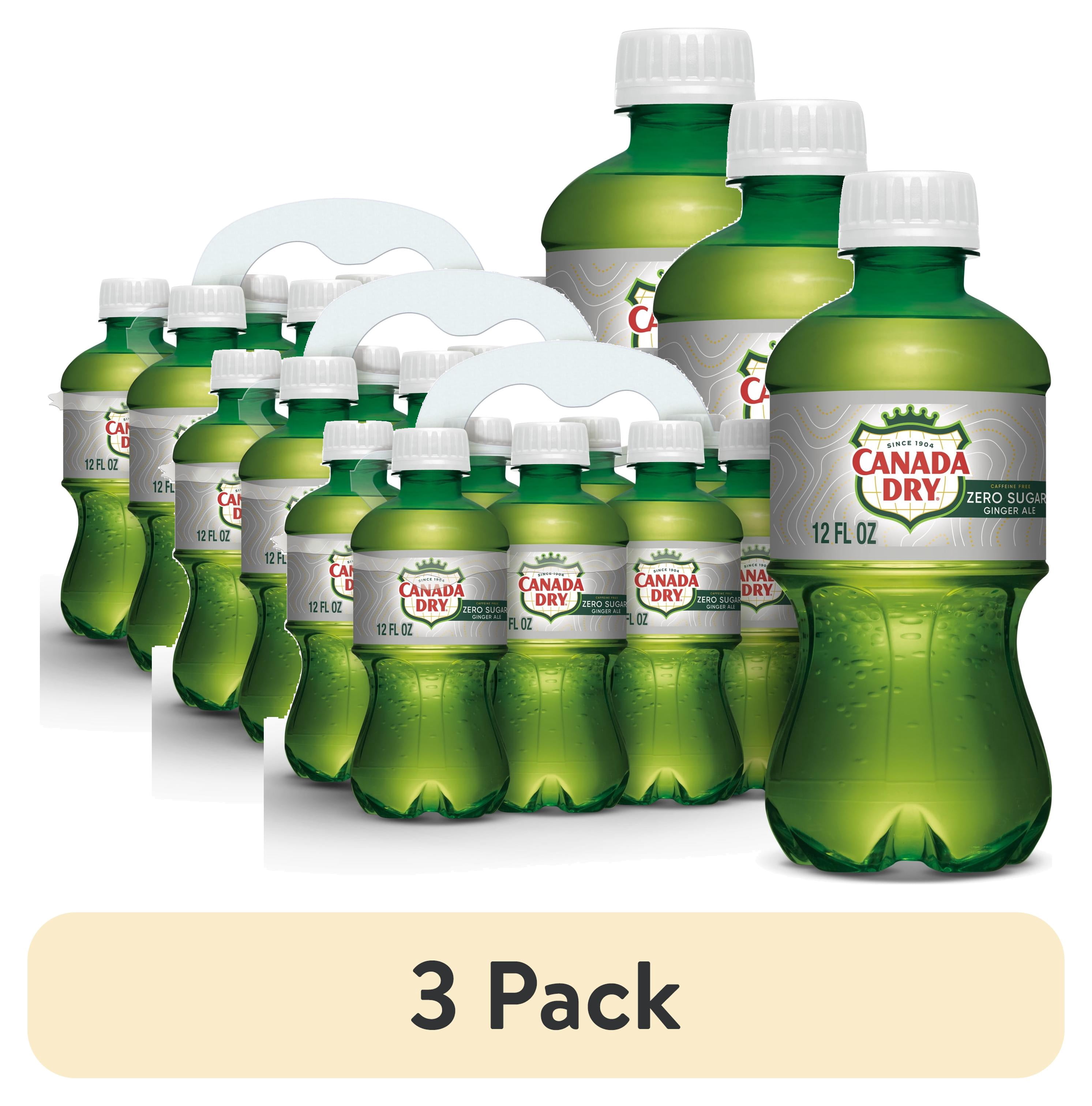 (3 pack) Canada Dry Caffeine Free Zero Sugar Ginger Ale Soda Pop, 12 fl oz, 8 Pack Bottles