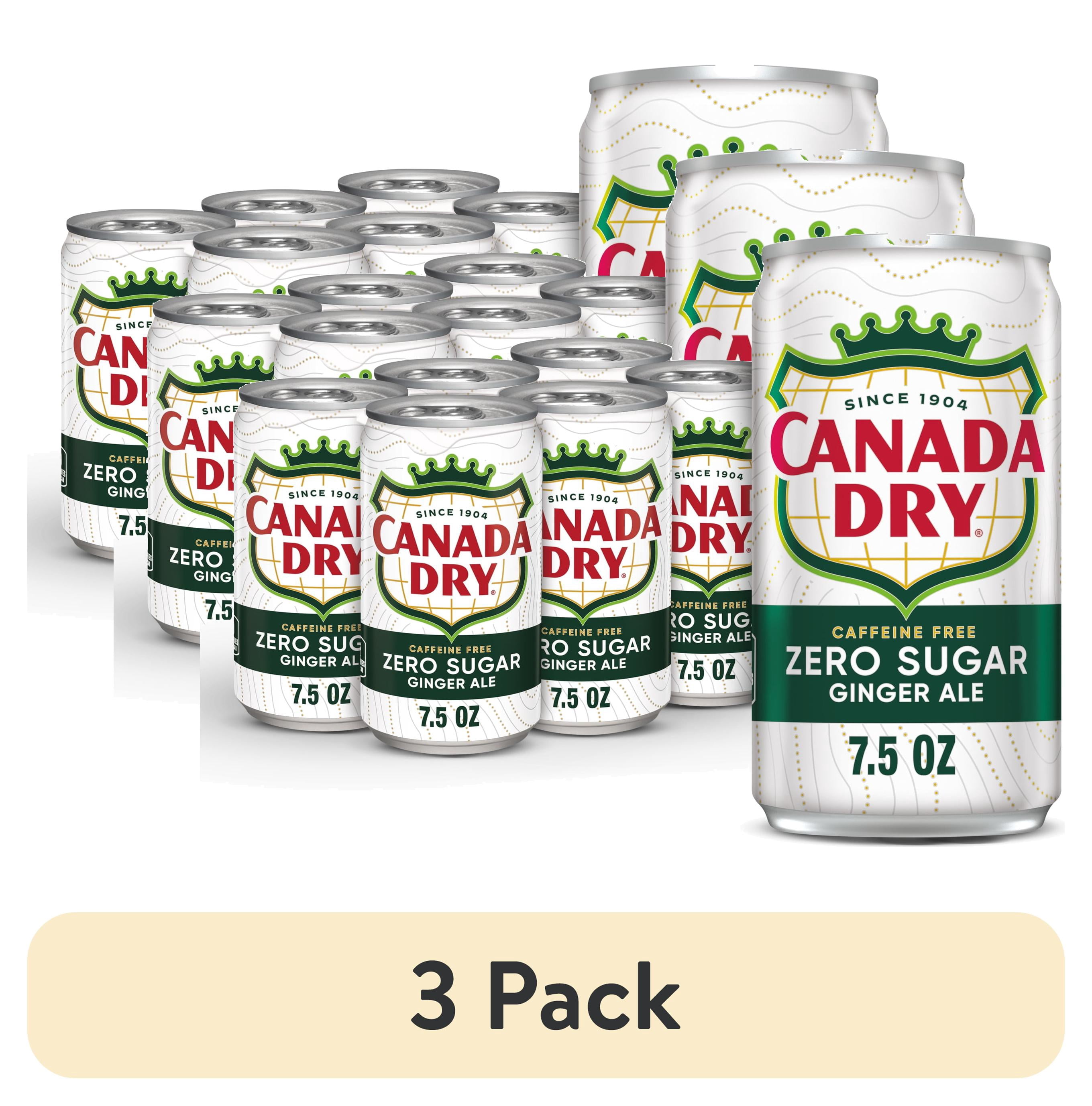 (3 pack) Canada Dry Caffeine Free Zero Sugar Ginger Ale Soda Pop, 7.5 fl oz, 6 Pack Cans