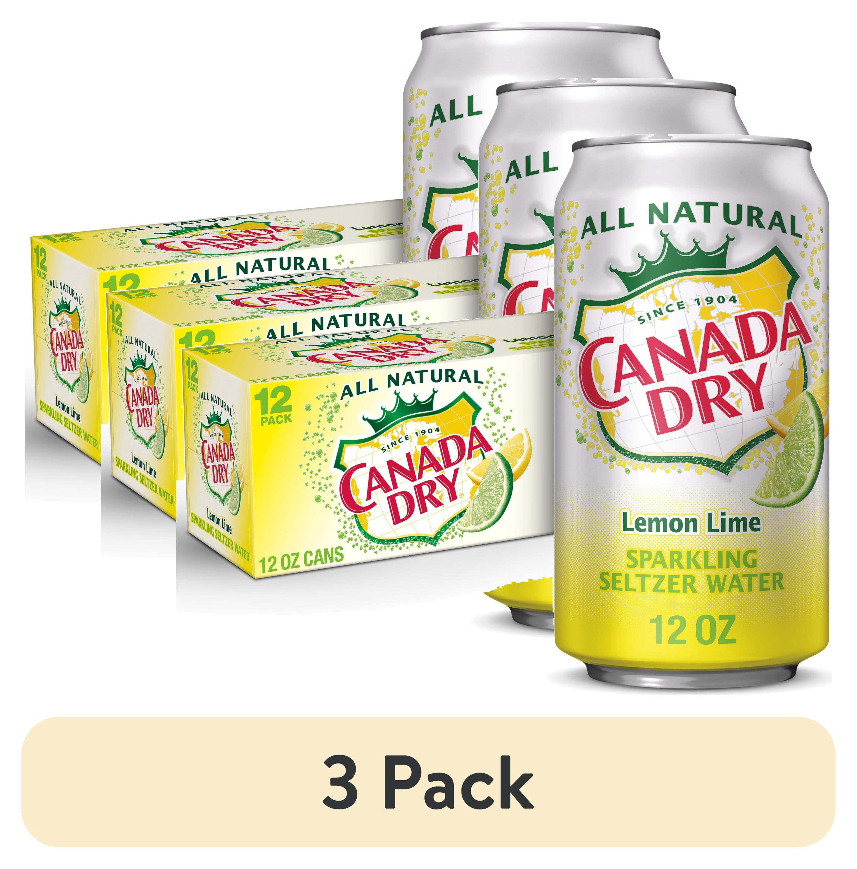(3 pack) Canada Dry Lemon Lime Sparkling Seltzer Water, 12 fl oz, 12 Pack Cans