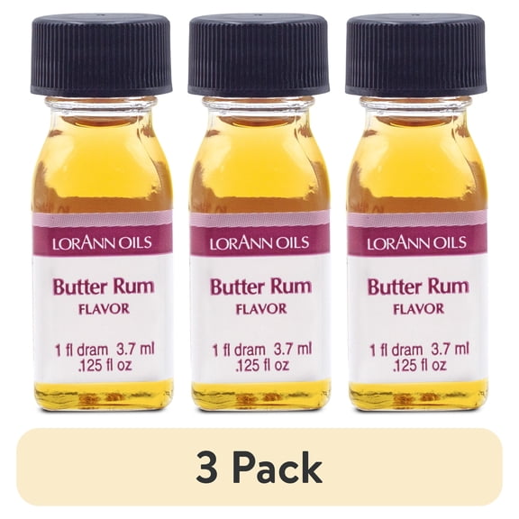 (3 pack) LorAnn Butter Rum Super Strength Flavor - Twin Pack of 1 Dram Bottles (.125 fl oz) - Candy, Confections & Baking