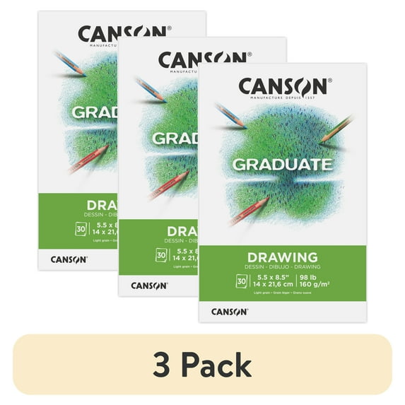 (3 pack) Canson Graduate Drawing Paper Pad, Foldover Binding, (98lb/160g), 30 Sheet, 5.5" x 8.5"