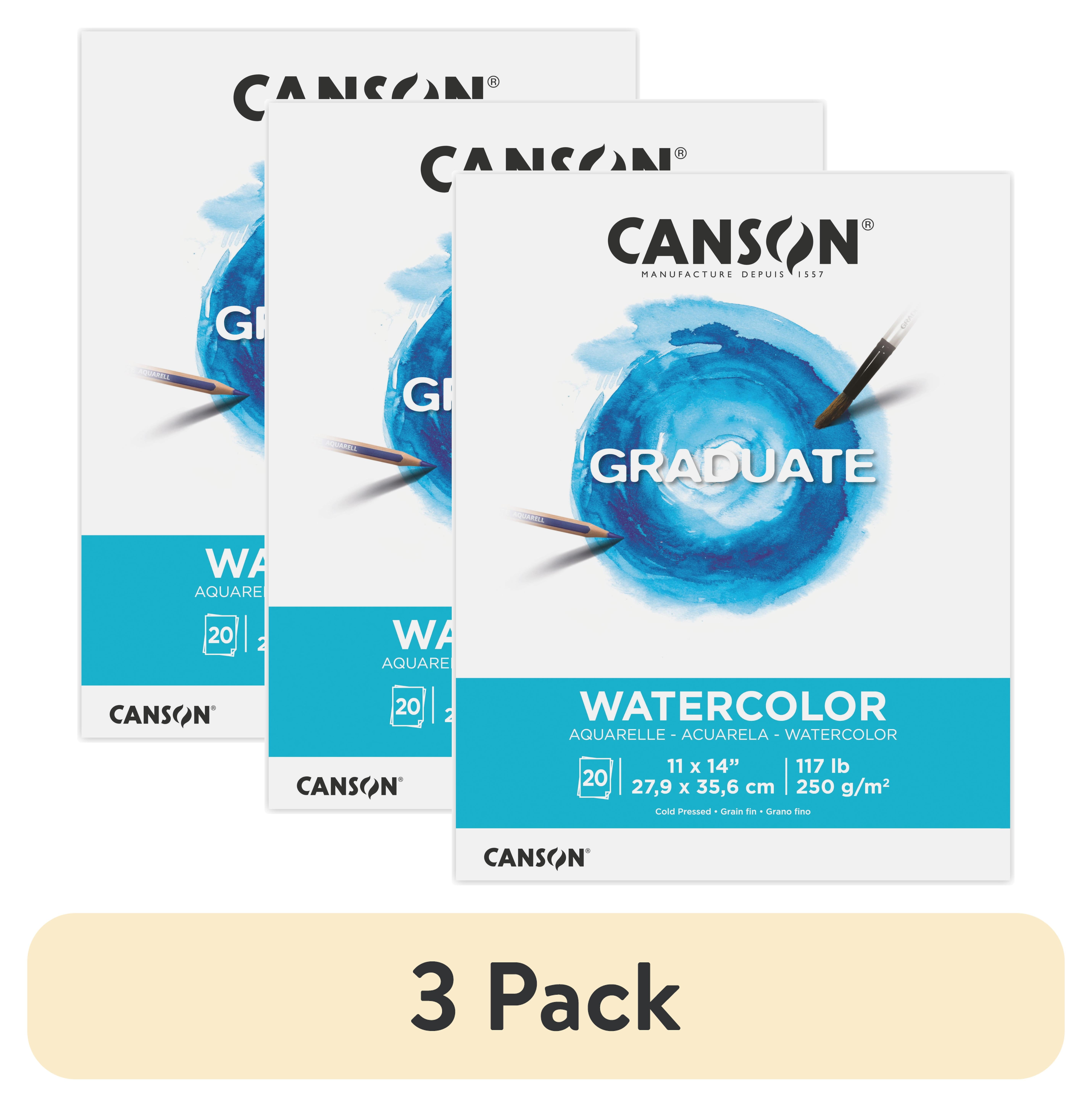 (3 pack) Canson Graduate Watercolor Paper Pad, Foldover Binding, (117lb/250g), 20 Sheet, 11" x 14"