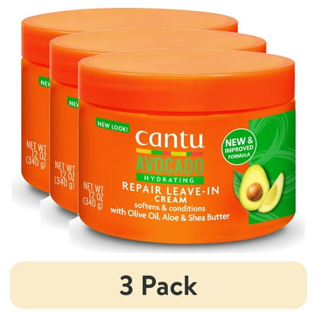 (3 pack) Cantu Avocado Hydrating Leave-In Conditioning Cream with Olive Oil, Aloe, and Shea Butter, 12 oz