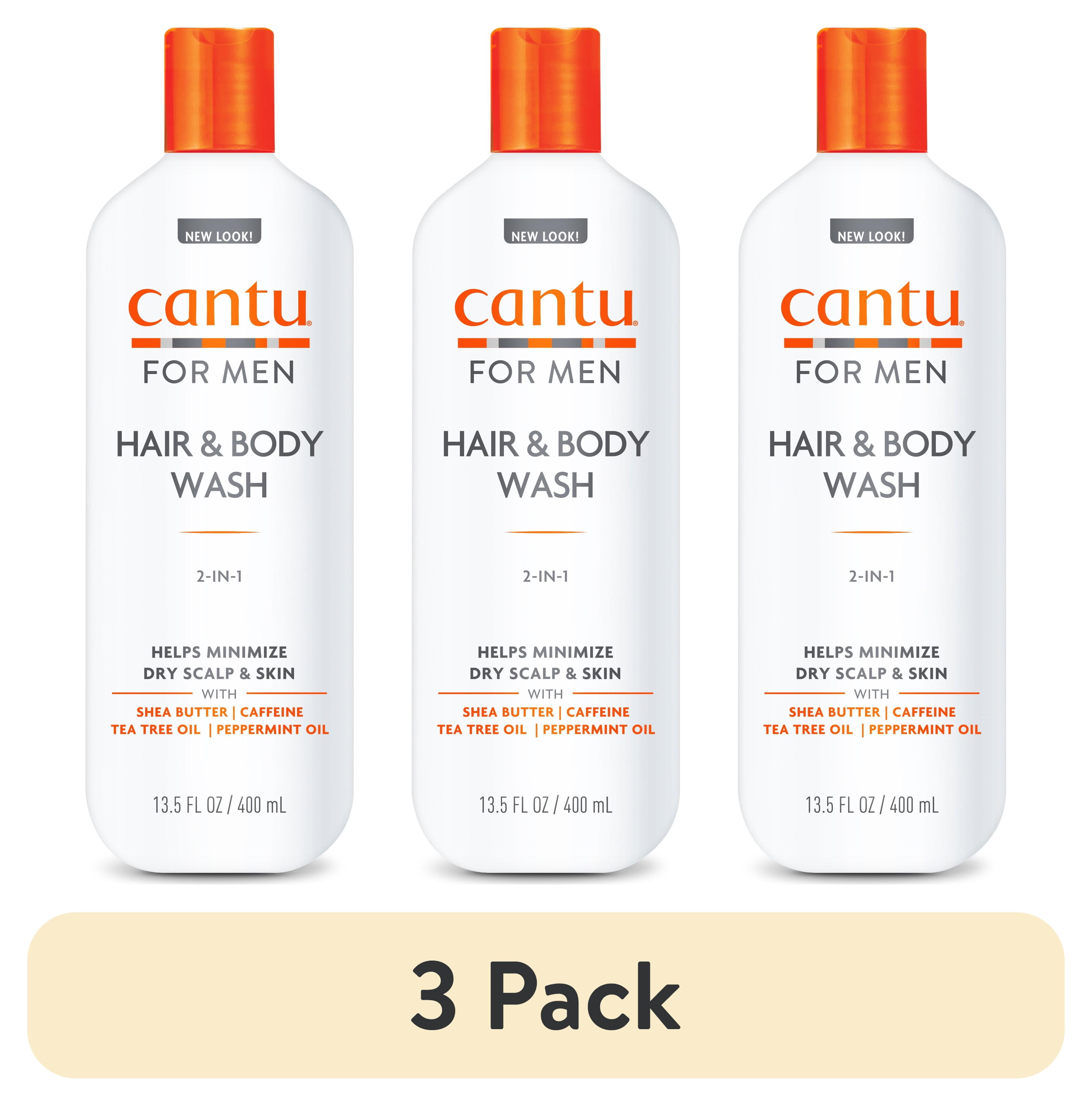(3 pack) Cantu for Men 2-in-1 Hair & Body Wash with Shea Butter, Tea Tree Oil & Caffeine, 13.5 fl oz