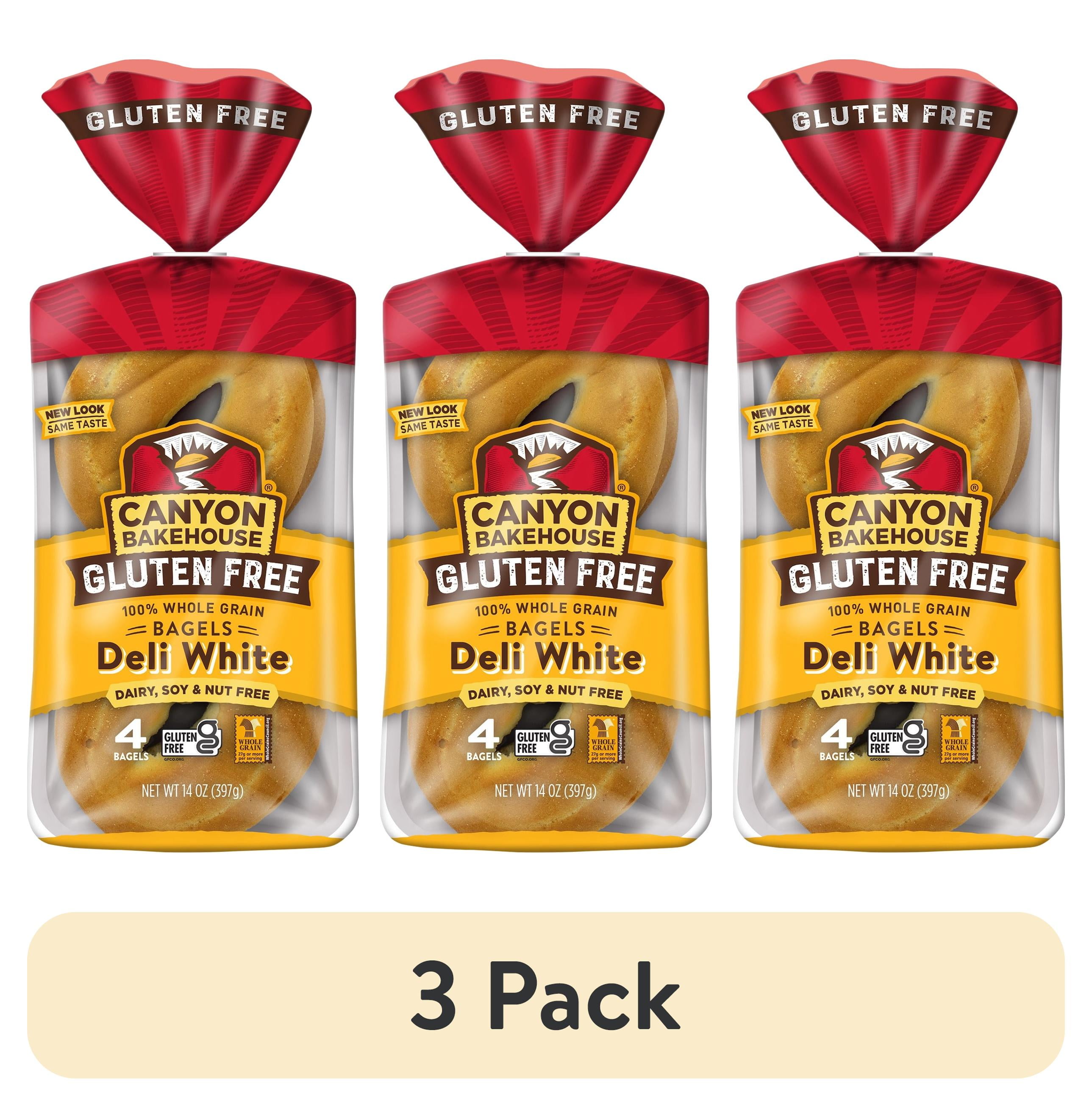 (3 pack) Canyon Bakehouse Deli White Bagels, Gluten Free Bagels, Fresh, 4 Count