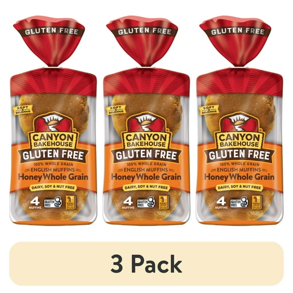 (3 pack) Canyon Bakehouse Honey Whole Grain English Muffins, Gluten Free English Muffins, Fresh, 4 Count
