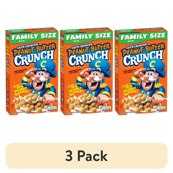 (3 pack) Cap'n Crunch's Peanut Butter Crunchy Cereal, Family Size (18.8 oz)