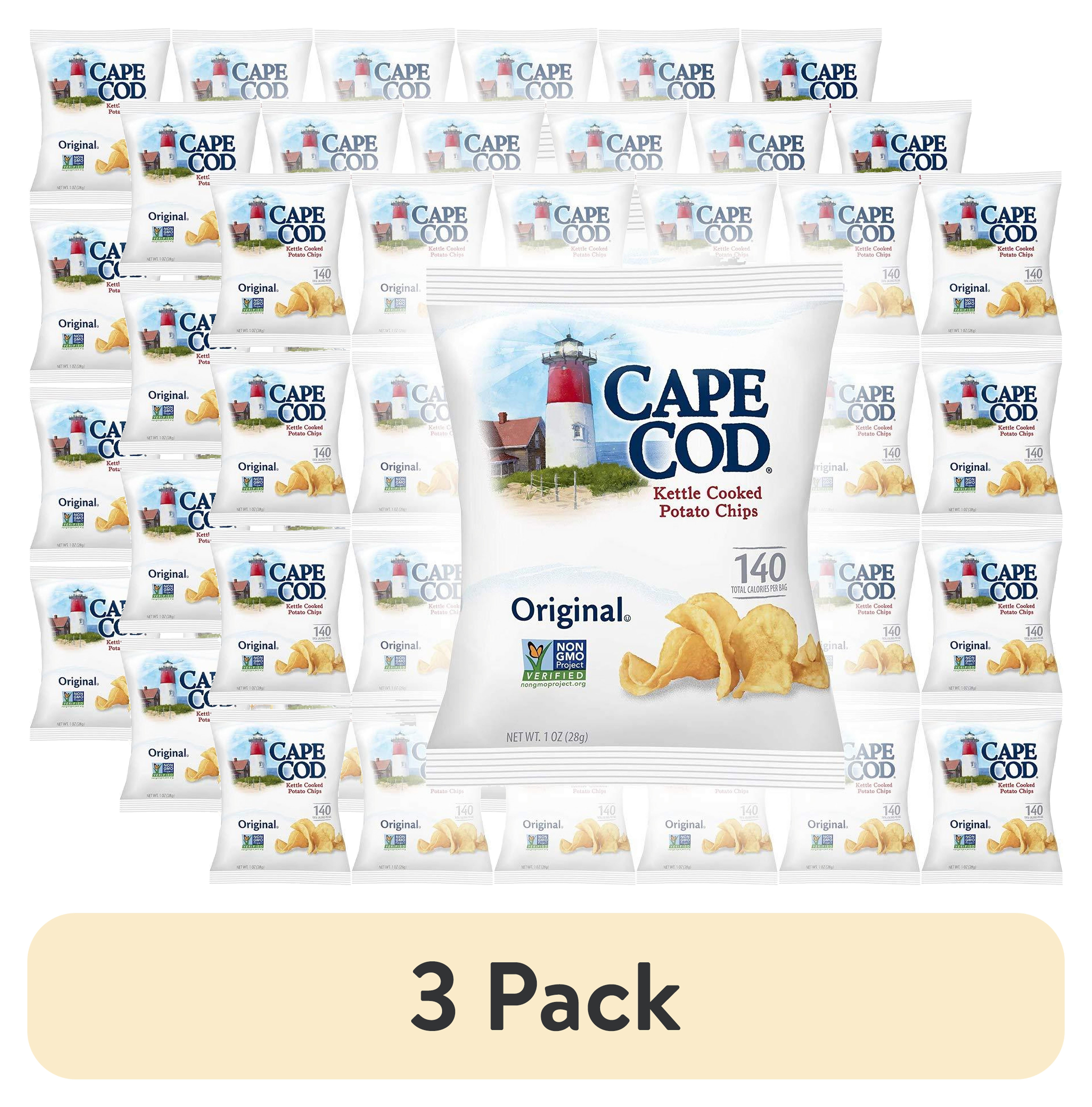 (3 pack) Cape Cod Original Kettle Cooked Potato Chips Gluten Free 1 oz Bags, 24 Pack