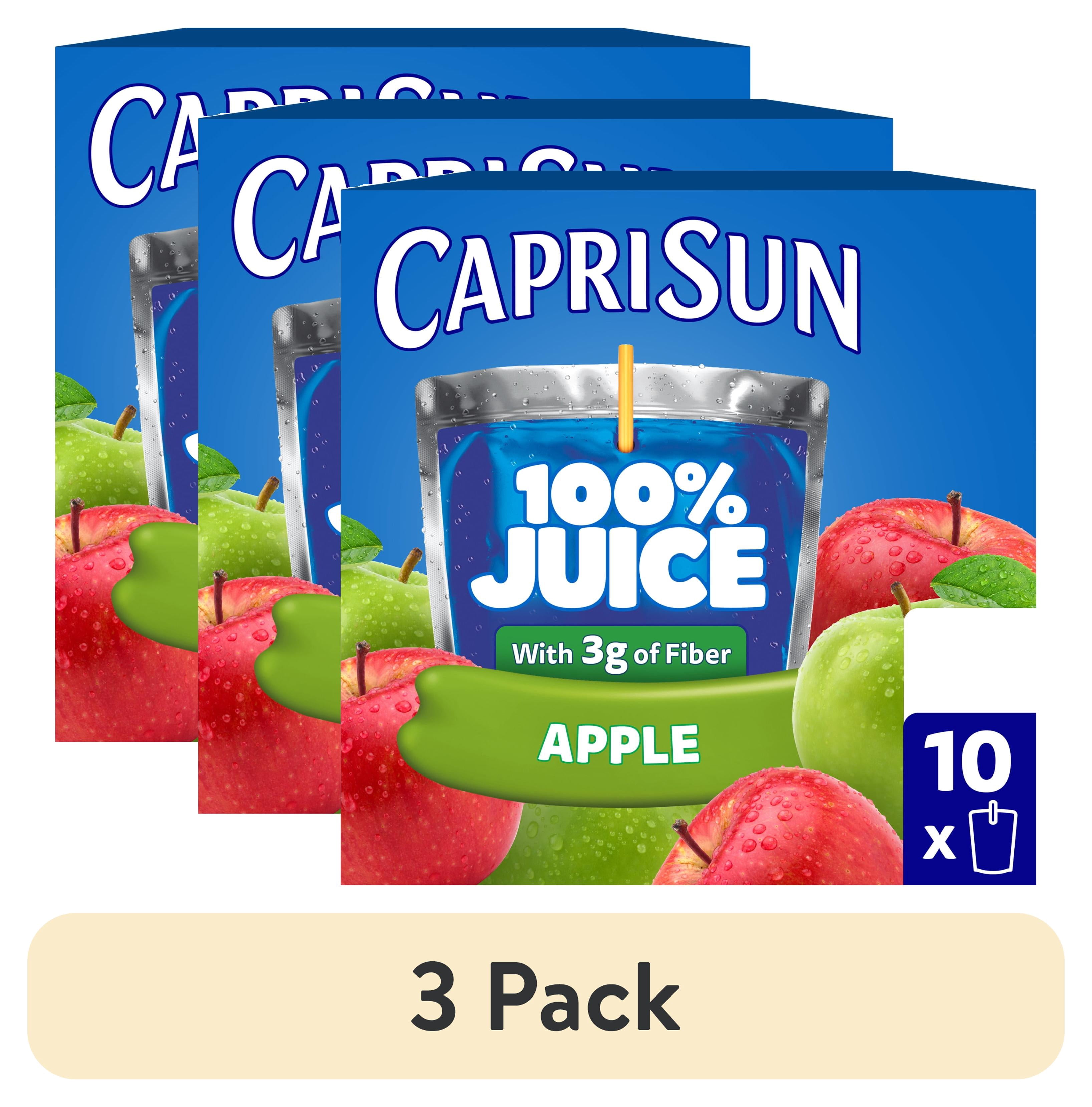 (3 pack) Capri Sun 100% Juice from Concentrate Juice Boxes, 10 Pouches, for School Lunches and On-the-Go Hydration, Apple with Added Ingredients, All Natural Ingredients, 6 oz