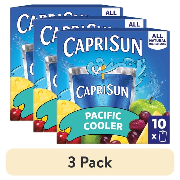 (3 pack) Capri Sun Flavored with Other Natural Flavor Juice Drink Blend, 10 Pouches, for School Lunches and On-the-Go Hydration, Pacific Cooler, All Natural Ingredients, 6 fl oz