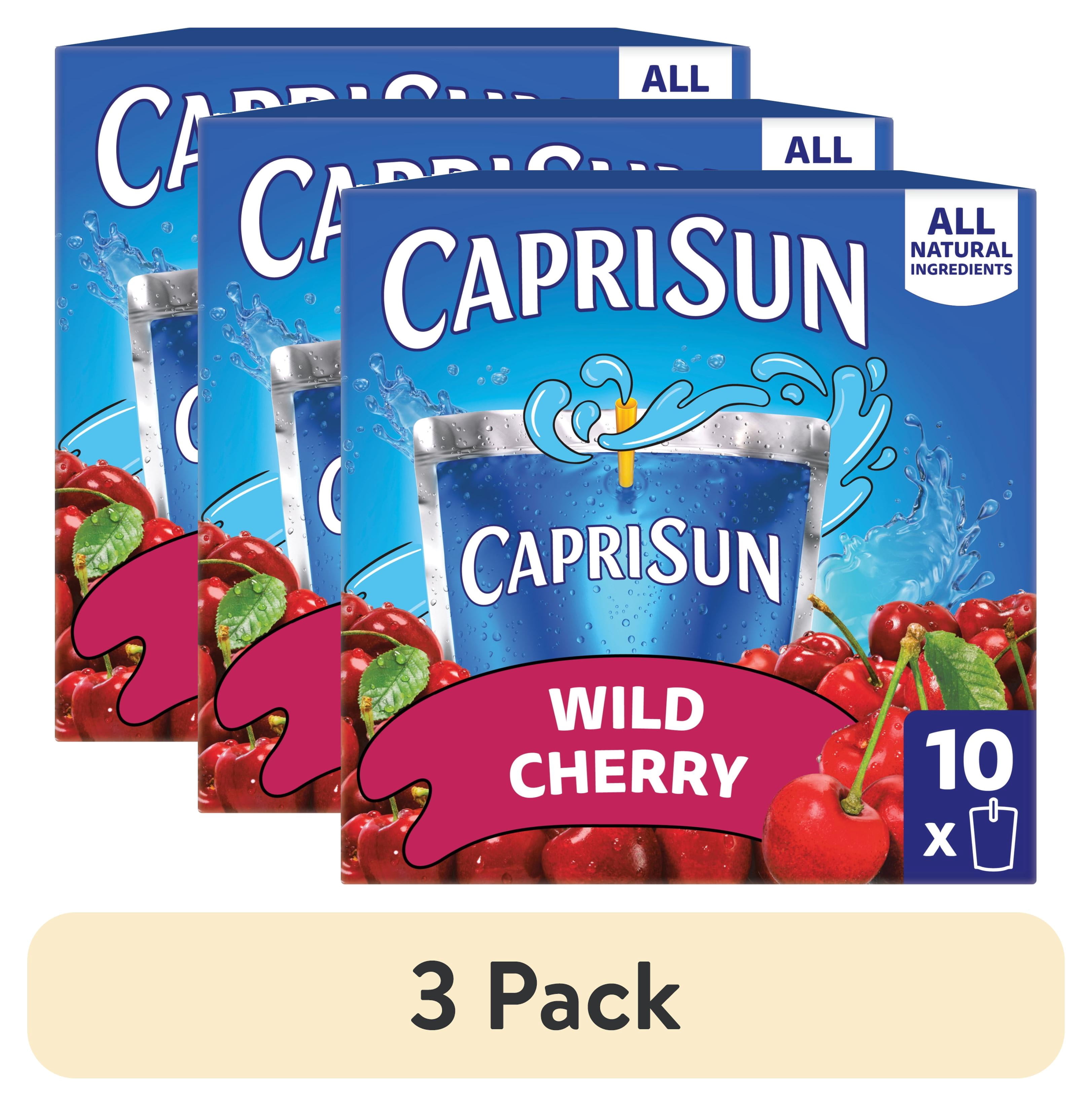 (3 pack) Capri Sun Flavored with Other Natural Flavor Juice Drink Blend, 10 Pouches, for School Lunches and On-the-Go Hydration, Wild Cherry, All Natural Ingredients, 6 fl oz
