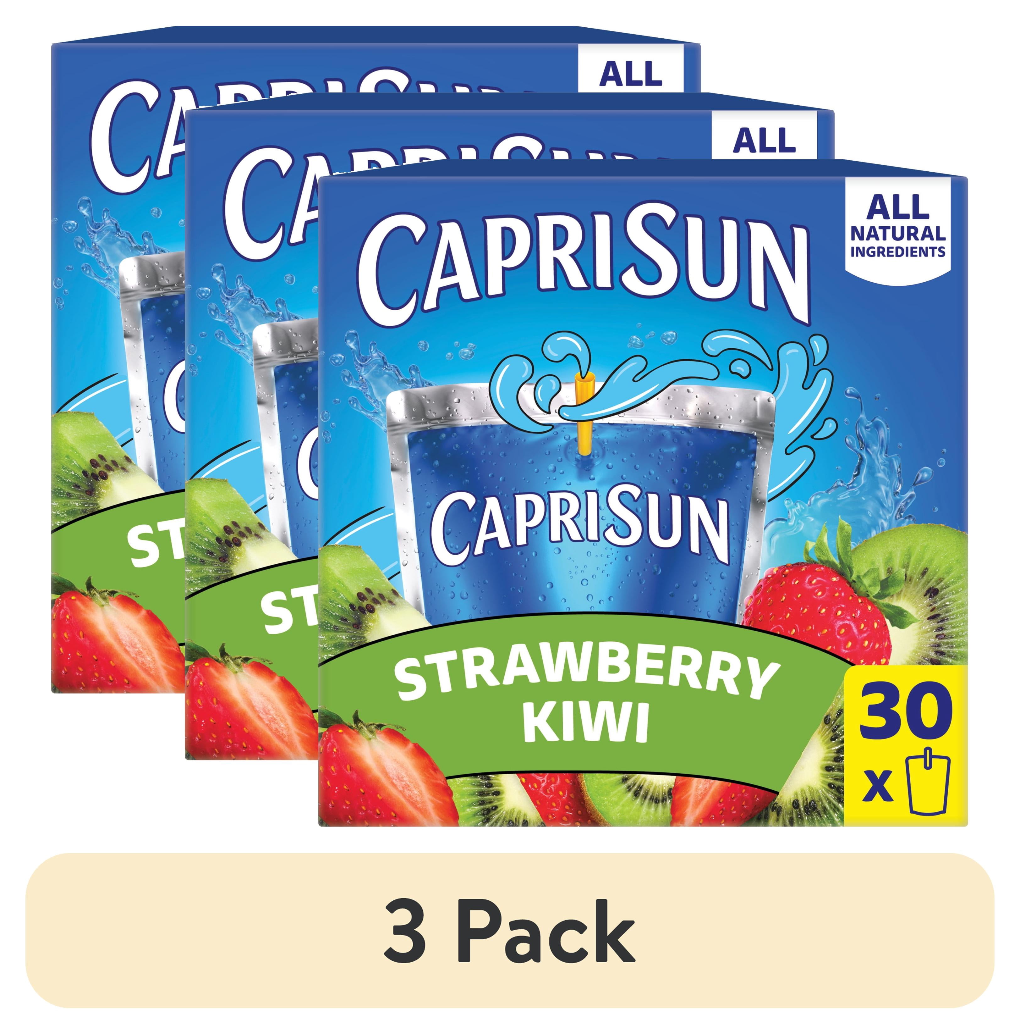 (3 pack) Capri Sun Flavored Juice Drink Blend from Concentrate with Other Natural Flavor Juice Drink Blend, 30 Pouches, for Strawberry Kiwi, All Natural Ingredients, 6 fl oz