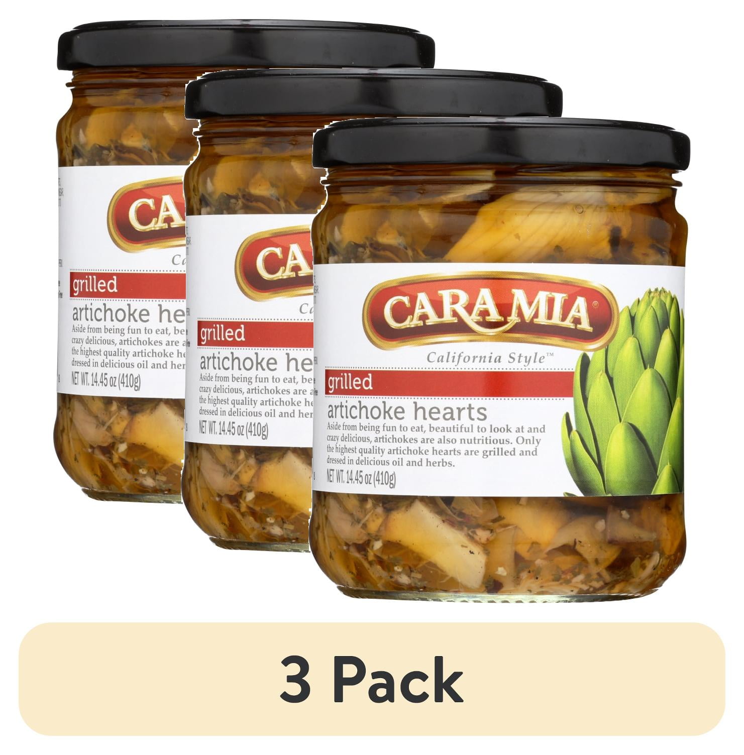 (3 pack) CaraMia Non-GMO Gluten-Free Grilled Artichoke Hearts in Oil and Herbs, 14.45 oz Can
