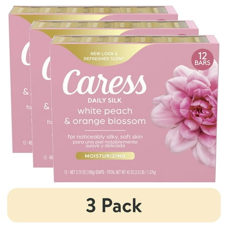 (3 pack) 2 Pack - Caress Daily Silk Moisturizing Soap, White Peach & Orange Blossom, 3.75 oz 6 Bars