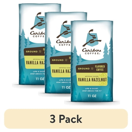 (3 pack) Caribou Coffee Vanilla Hazelnut Flavored Premium Medium Roast Ground Coffee, Arabica, 11 oz