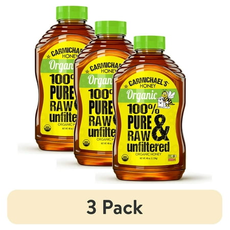 (3 pack) Carmichael's Honey Organic Raw & Unfiltered Honey, 40 oz – 100% Pure, USDA Certified Organic