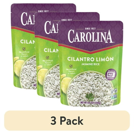 (3 pack) Carolina Ready-to-Heat Cilantro Limón Jasmine Rice, 8.8 oz Bag