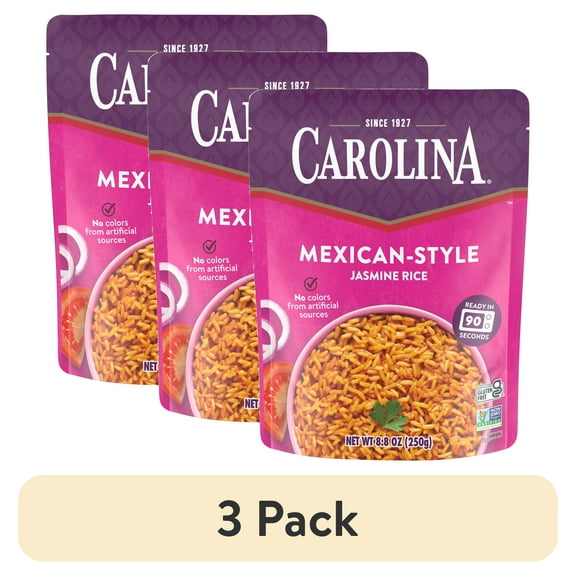 (3 pack) Carolina Mexican Style Jasmine Rice, Ready to Heat 90 Seconds, Gluten Free, Microwaveable Rice, 8.8 oz