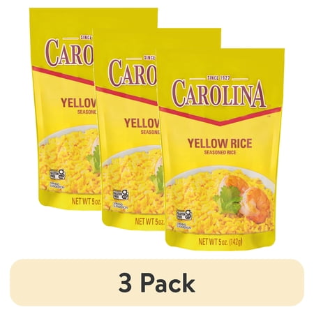 (3 pack) Carolina Seasoned Saffron Yellow Rice, Seasoned Long-Grain Rice with Spices, Gluten Free, 5 oz Bag