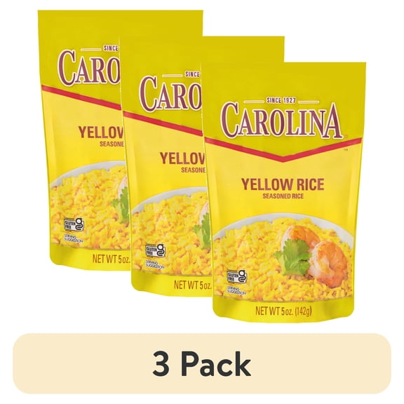 (3 pack) Carolina Seasoned Saffron Yellow Rice, Seasoned Long-Grain Rice with Spices, Gluten Free, 5 oz Bag