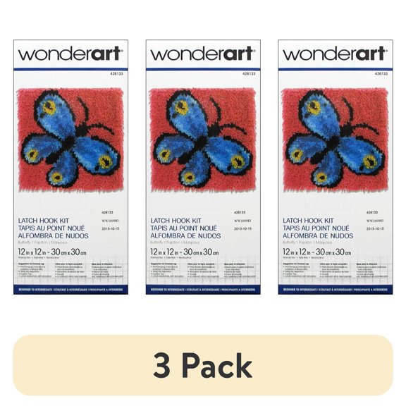 (3 pack) Caron Latch Hook 12 x 12 Inches Butterfly Rug Making Kit