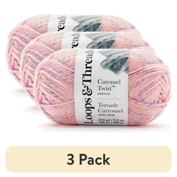 (3 pack) Carousel Twist Yarn by Loops & Threads - Yarn for Knitting - Crochet - Weaving - and Arts & Crafts - Pink - Acrylic - 5.3 oz