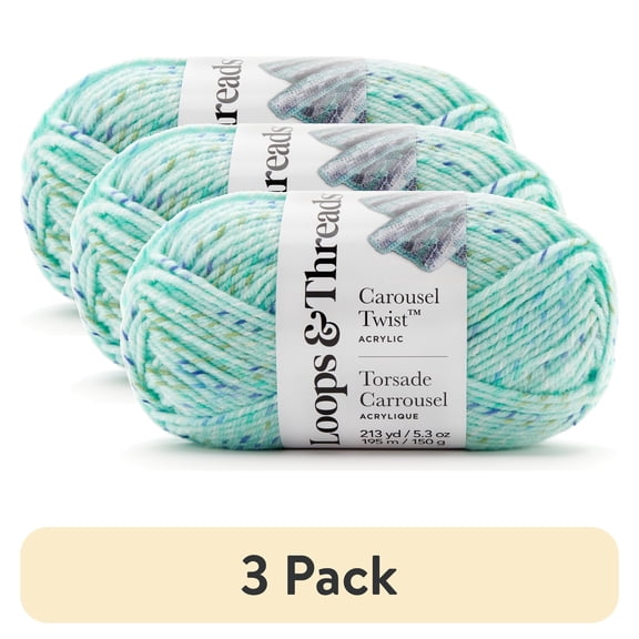 (3 pack) Carousel Twist Yarn by Loops & Threads - Yarn for Knitting - Crochet - Weaving - and Arts & Crafts - Tide Pool - Acrylic - 5.3 oz