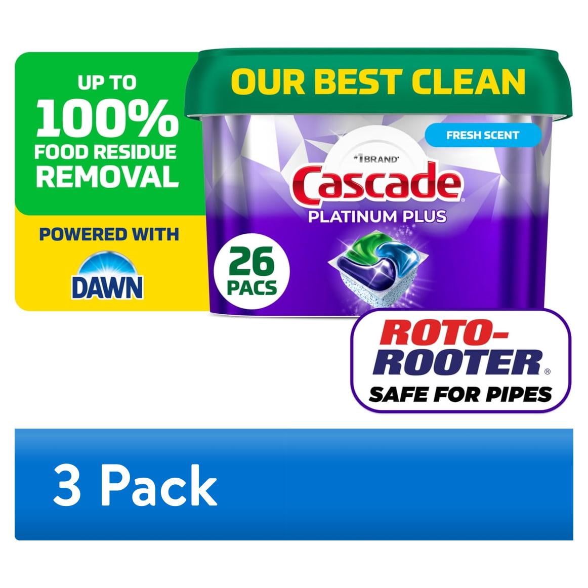 (3 pack) Cascade Platinum Plus Dishwasher Pods, Dishwasher Detergent Soap Tabs, Fresh, 26 Count