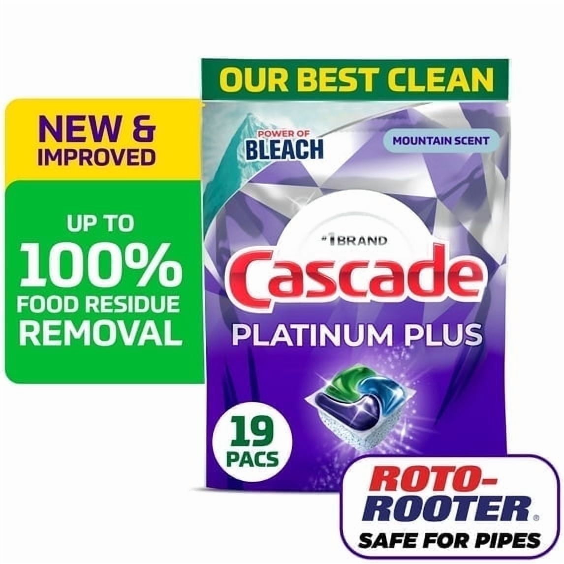 (3 pack) Cascade Platinum Plus Dishwasher Pods, Dishwasher Detergent Soap Tabs, Mountain, 19 Count