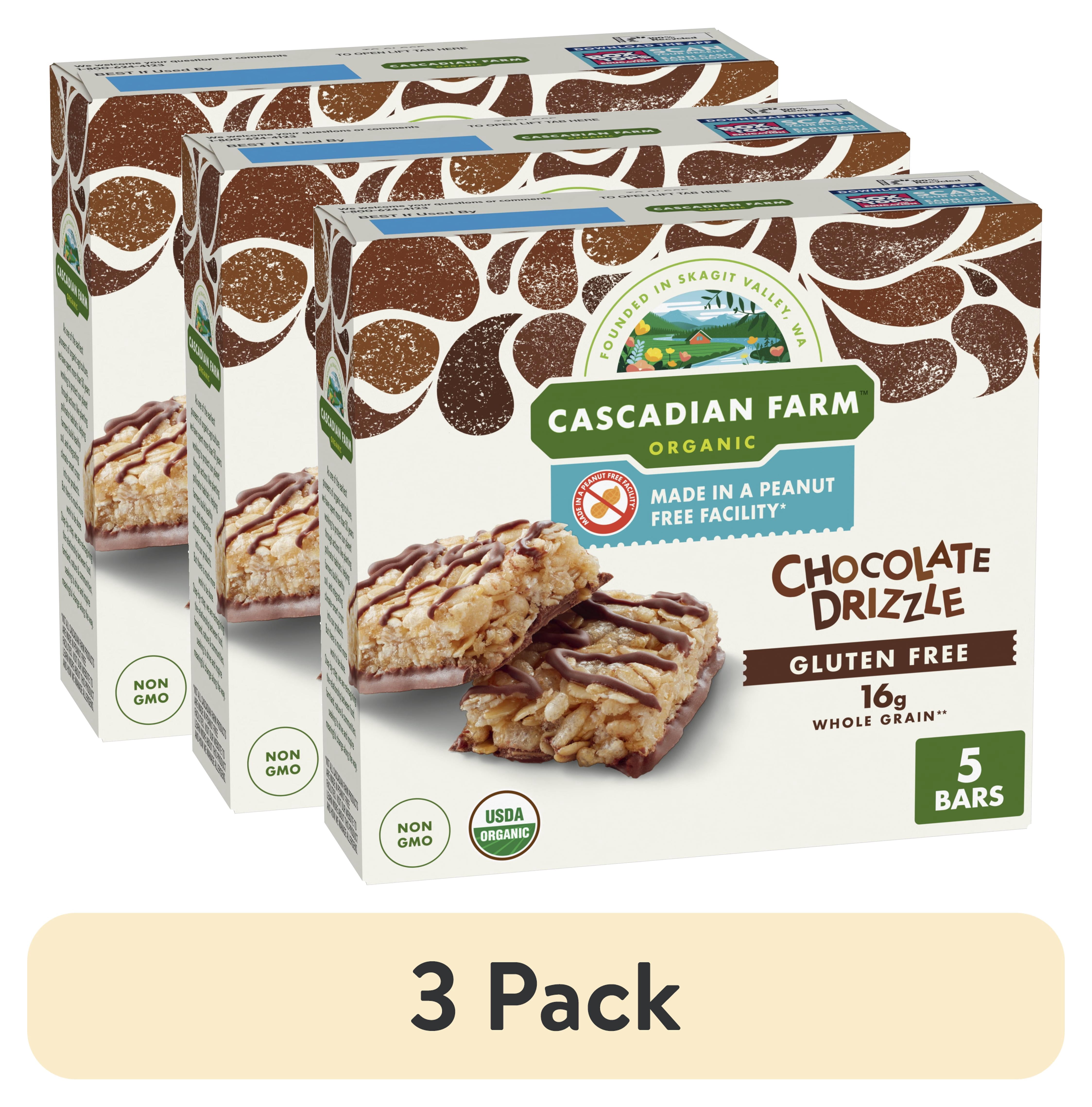 (3 pack) Cascadian Farm Chocolate Drizzle Granola Bars, Gluten Free, 5 ct