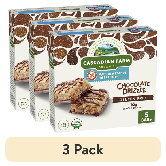 (3 pack) Cascadian Farm Chocolate Drizzle Granola Bars, Gluten Free, 5 ct