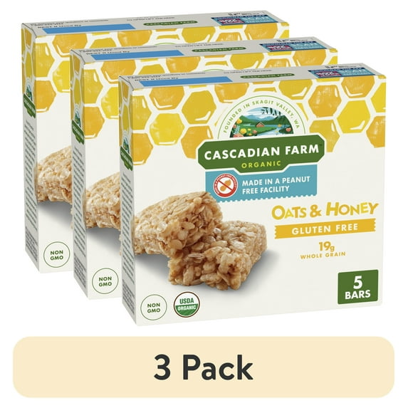 (3 pack) Cascadian Farm Organic Granola Bar, Oats and Honey, 5 Bars, 6 oz