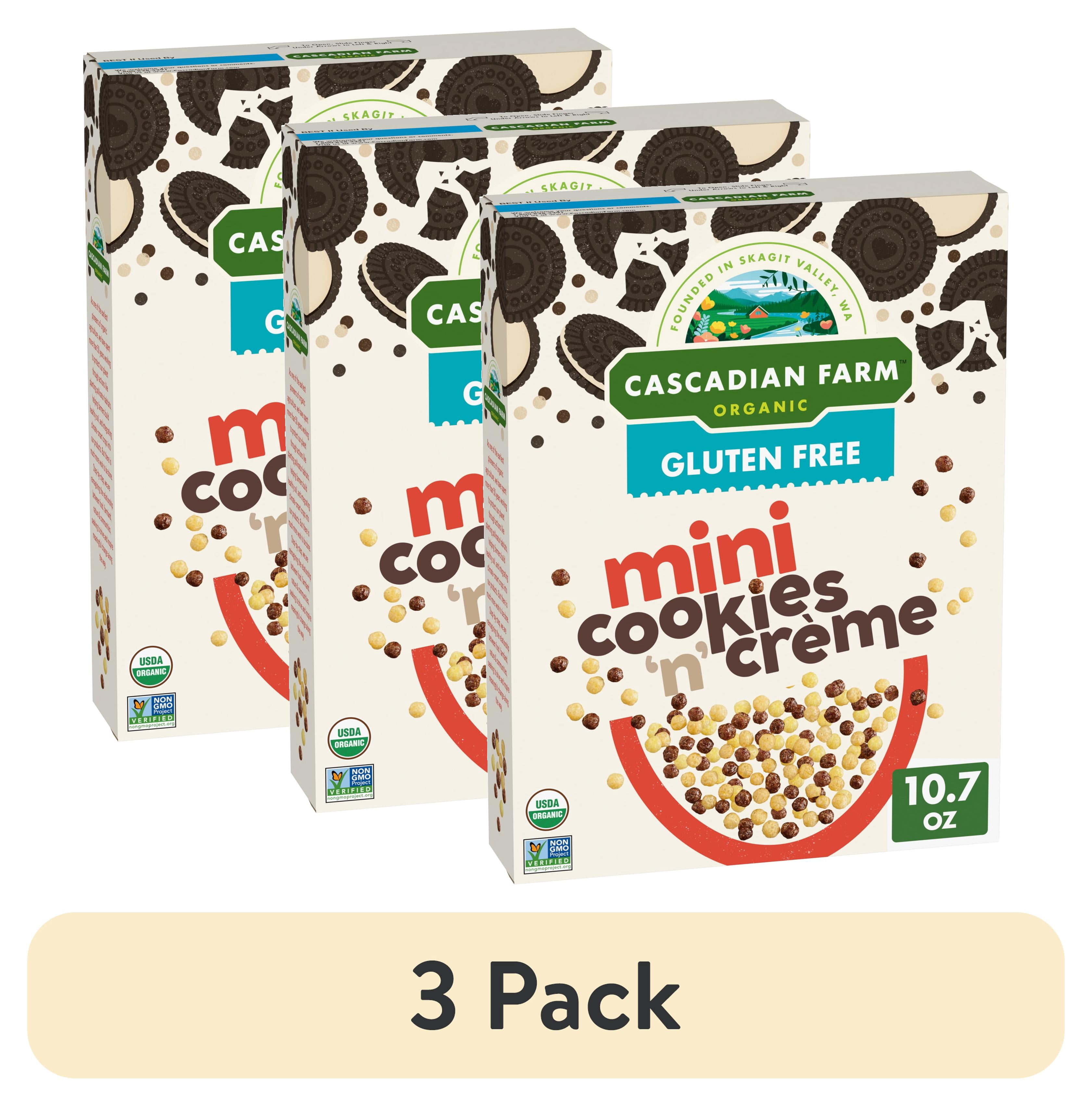 (3 pack) Cascadian Farm Organic Mini Cookies 'n' Crème, Gluten Free Cereal, Non-GMO, 10.7 oz