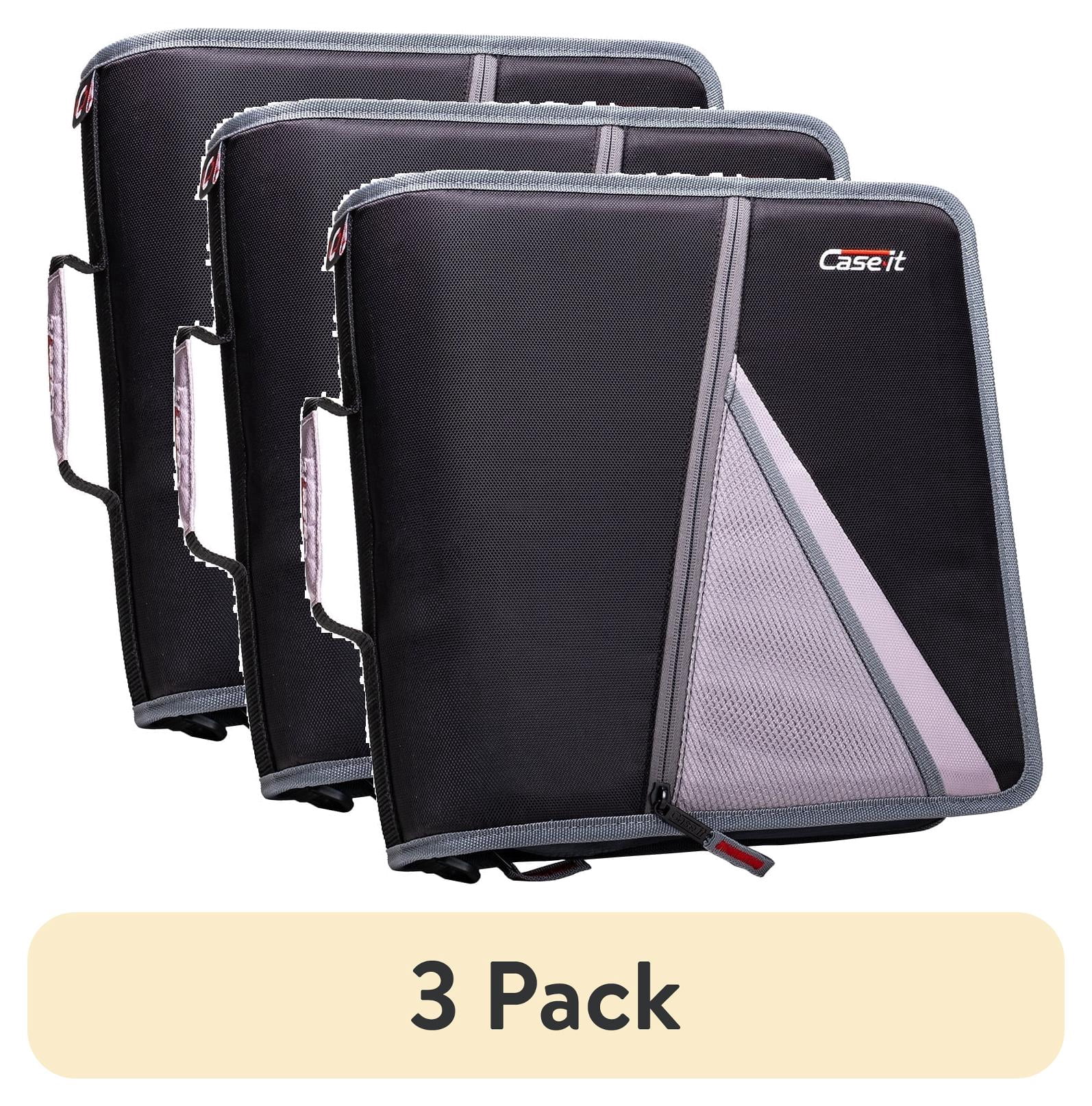 (3 pack) Case-It Mighty Zip Tab Binder, with Expanding Tab Folder, Letter Size, 3-inch O-Ring, Dobby Cover, Black