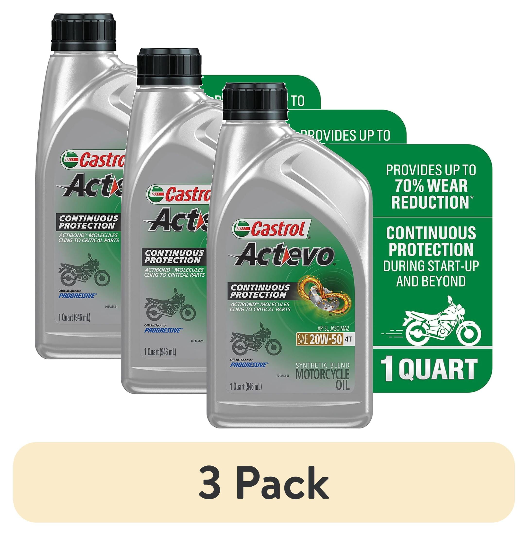 (3 pack) Castrol Actevo 4T 20W-50 Part Synthetic Motorcycle Oil, 1 Quart