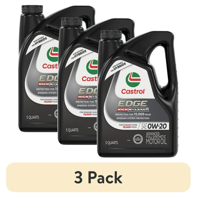 (3 pack) Castrol EDGE High Mileage 0W-20 Advanced Full Synthetic Motor Oil, 5 Quarts