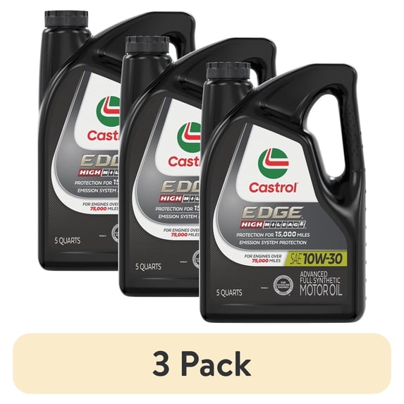 (3 pack) Castrol EDGE High Mileage 10W-30 Advanced Full Synthetic Motor Oil, 5 Quarts
