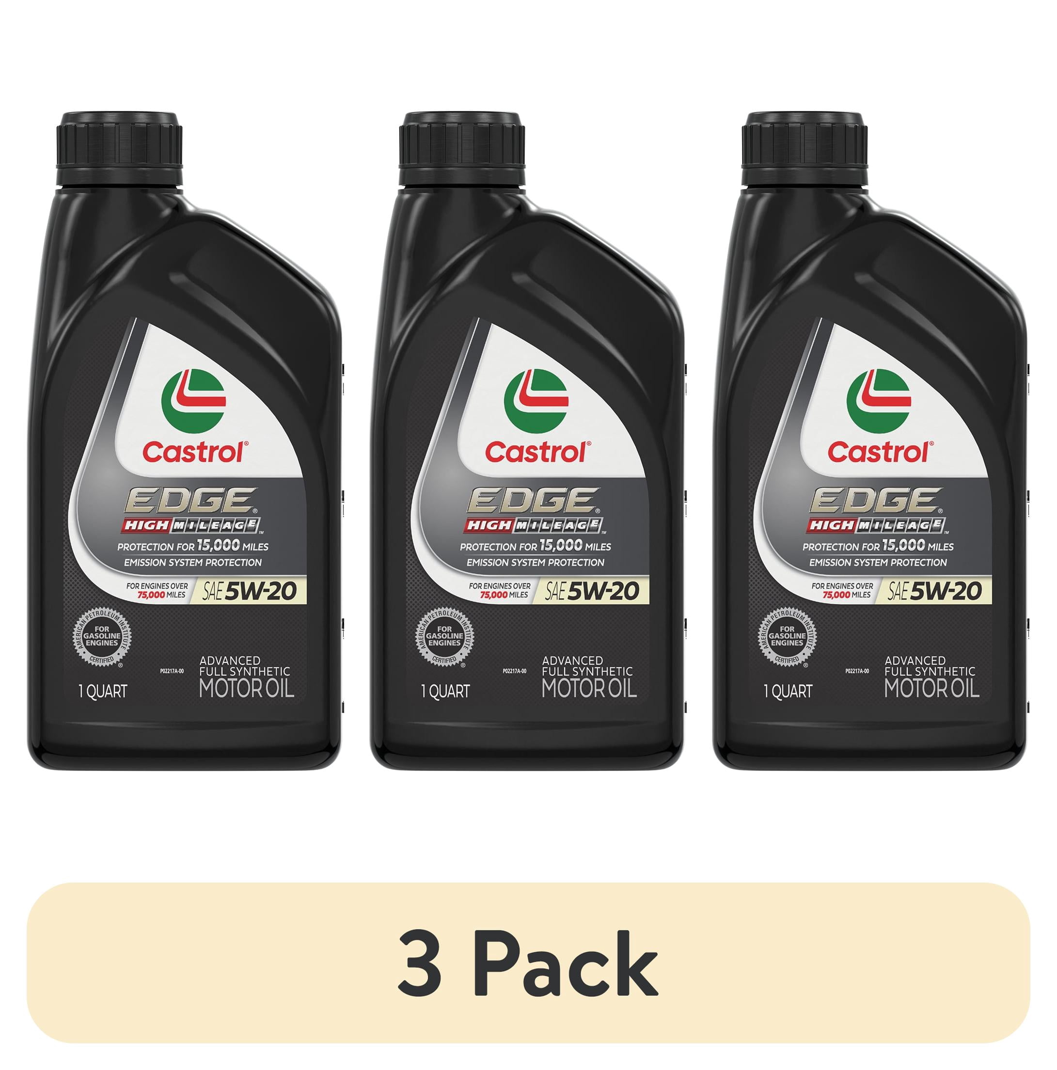 (3 pack) Castrol EDGE High Mileage 5W-20 Advanced Full Synthetic Motor Oil, 1 Quart