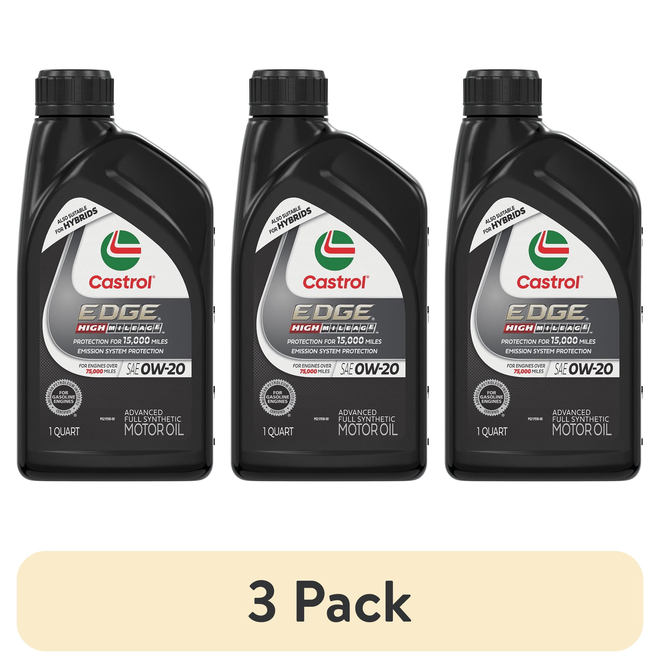 (3 pack) Castrol Edge High Mileage 0W-20 Advanced Full Synthetic Motor Oil, 1 Quart