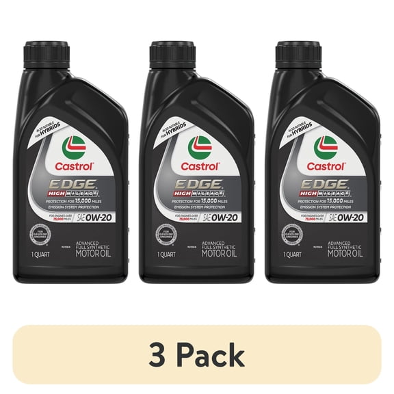 (3 pack) Castrol Edge High Mileage 0W-20 Advanced Full Synthetic Motor Oil, 1 Quart