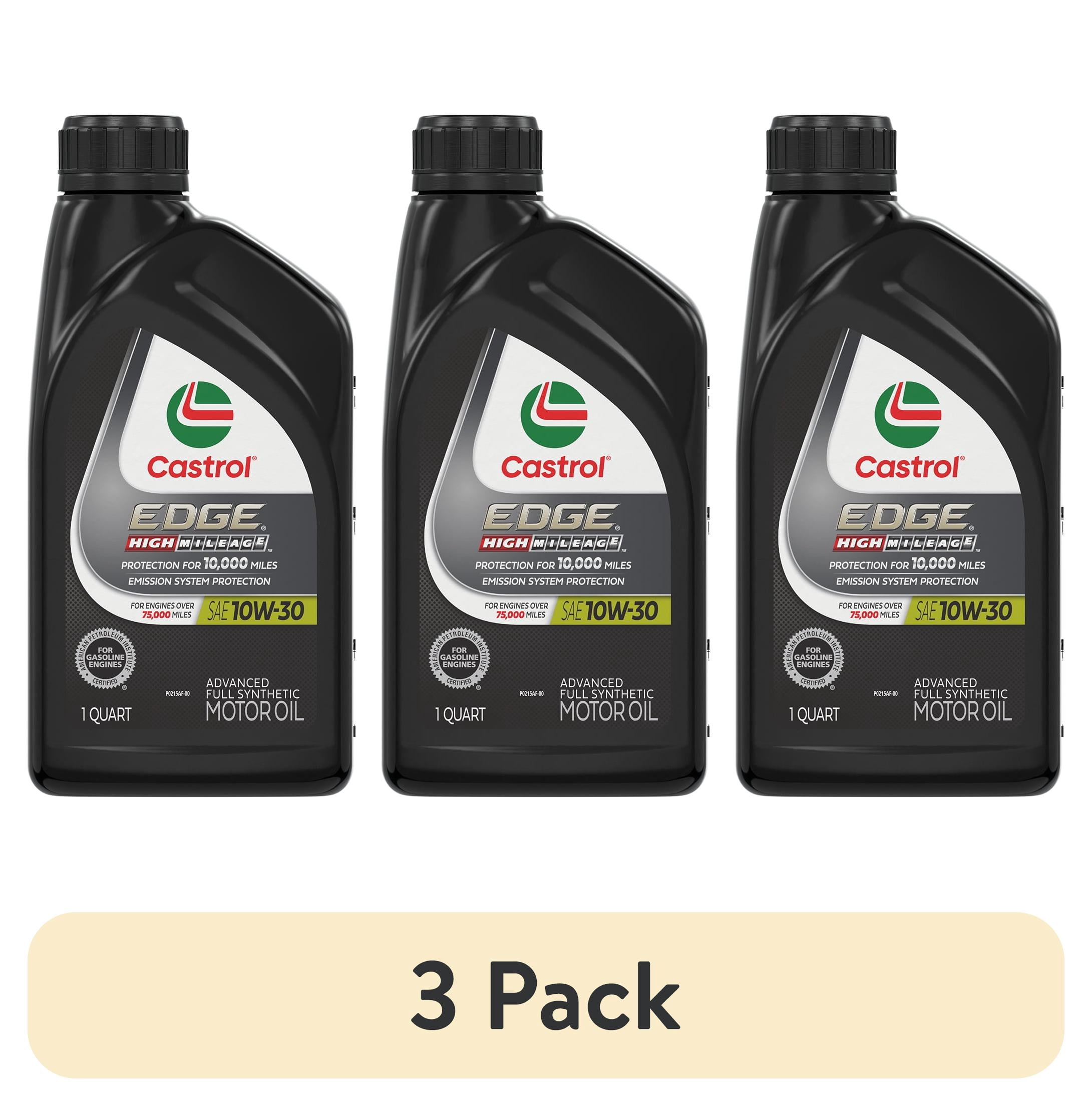 (3 pack) Castrol Edge High Mileage 10W-30 Advanced Full Synthetic Motor Oil, 1 Quart RFID