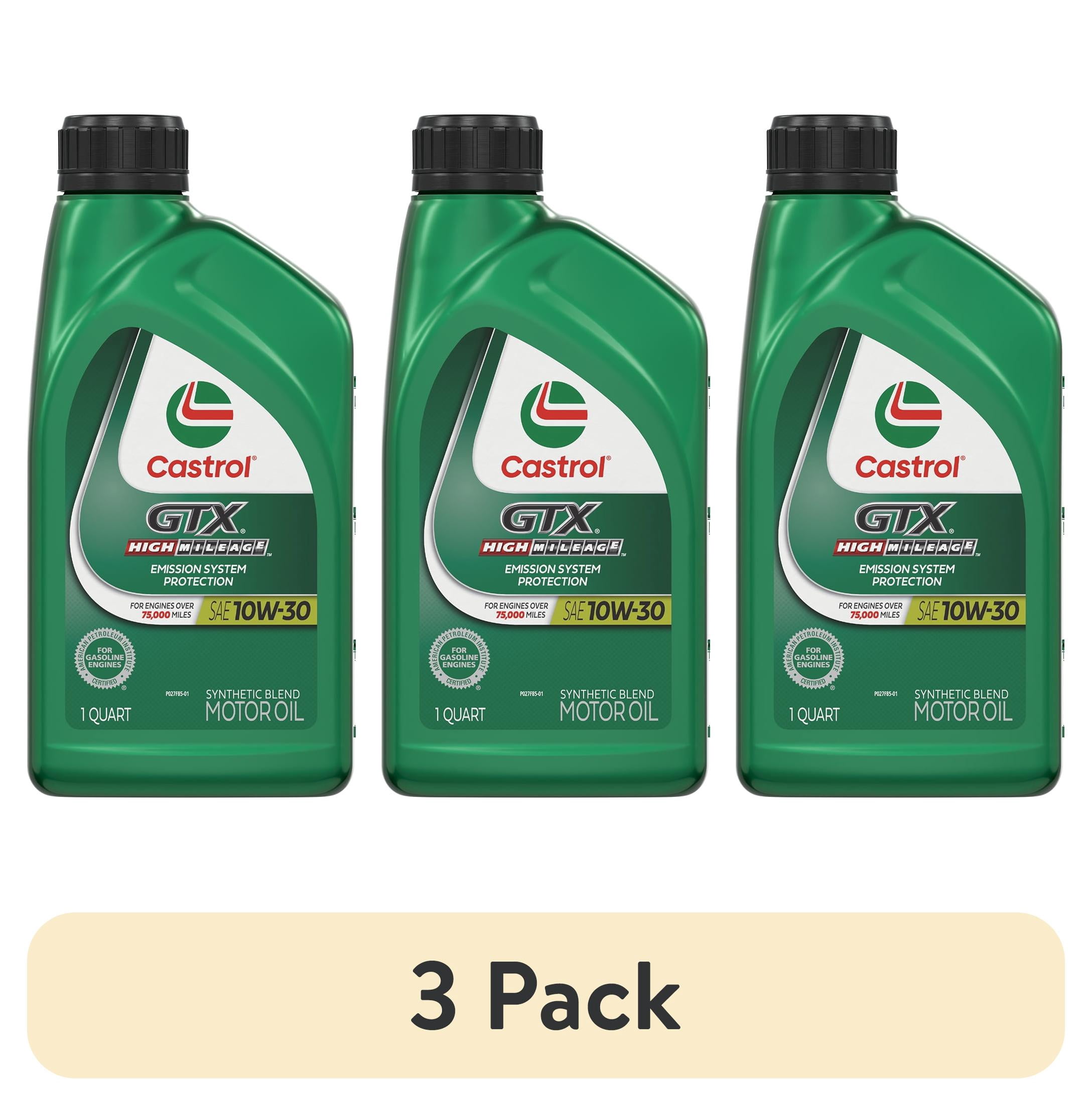 (3 pack) Castrol GTX High Mileage 10W-30 Synthetic Blend Motor Oil, 1 Quart