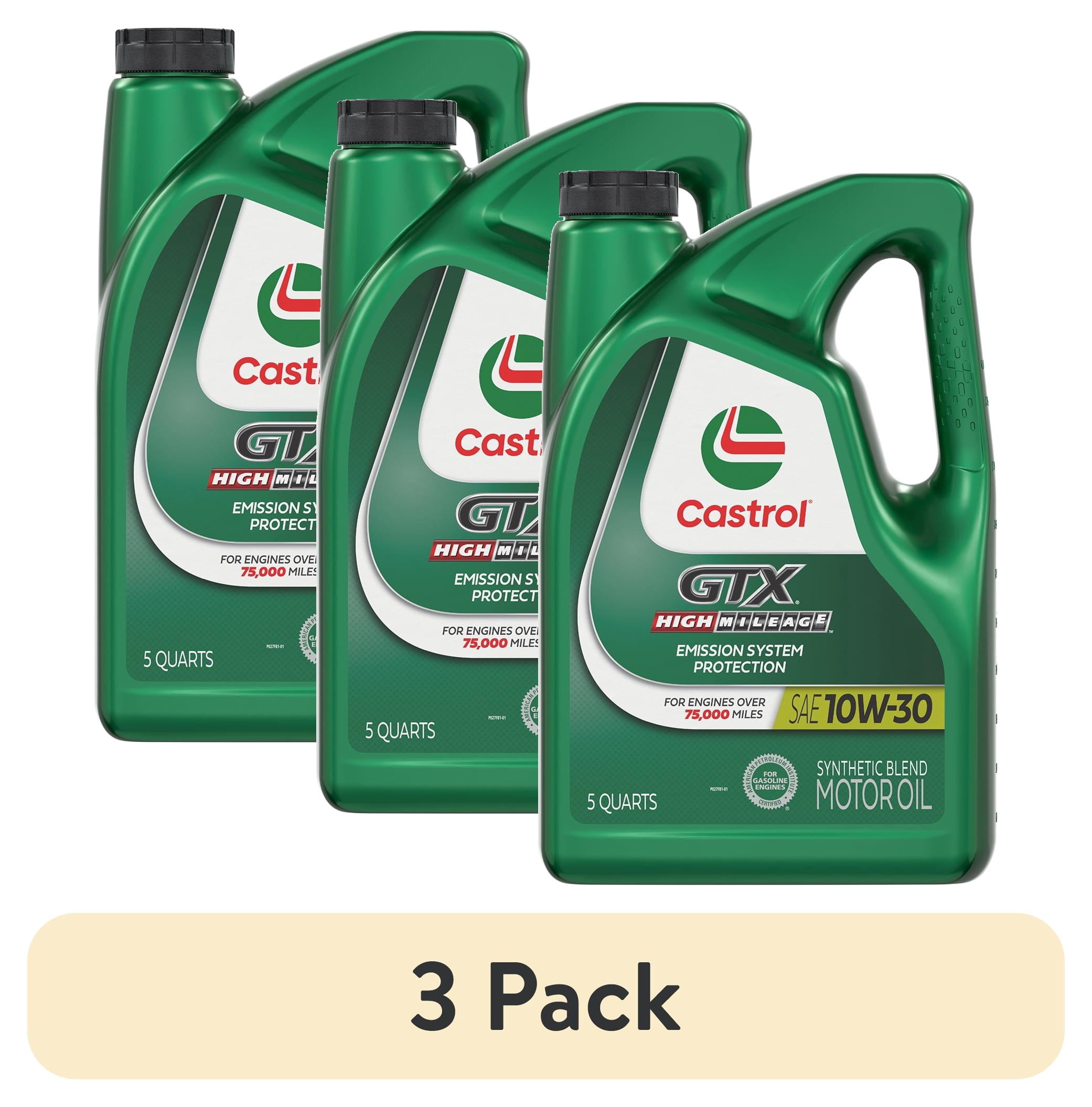 (3 pack) Castrol GTX High Mileage 10W-30 Synthetic Blend Motor Oil, 5 Quarts