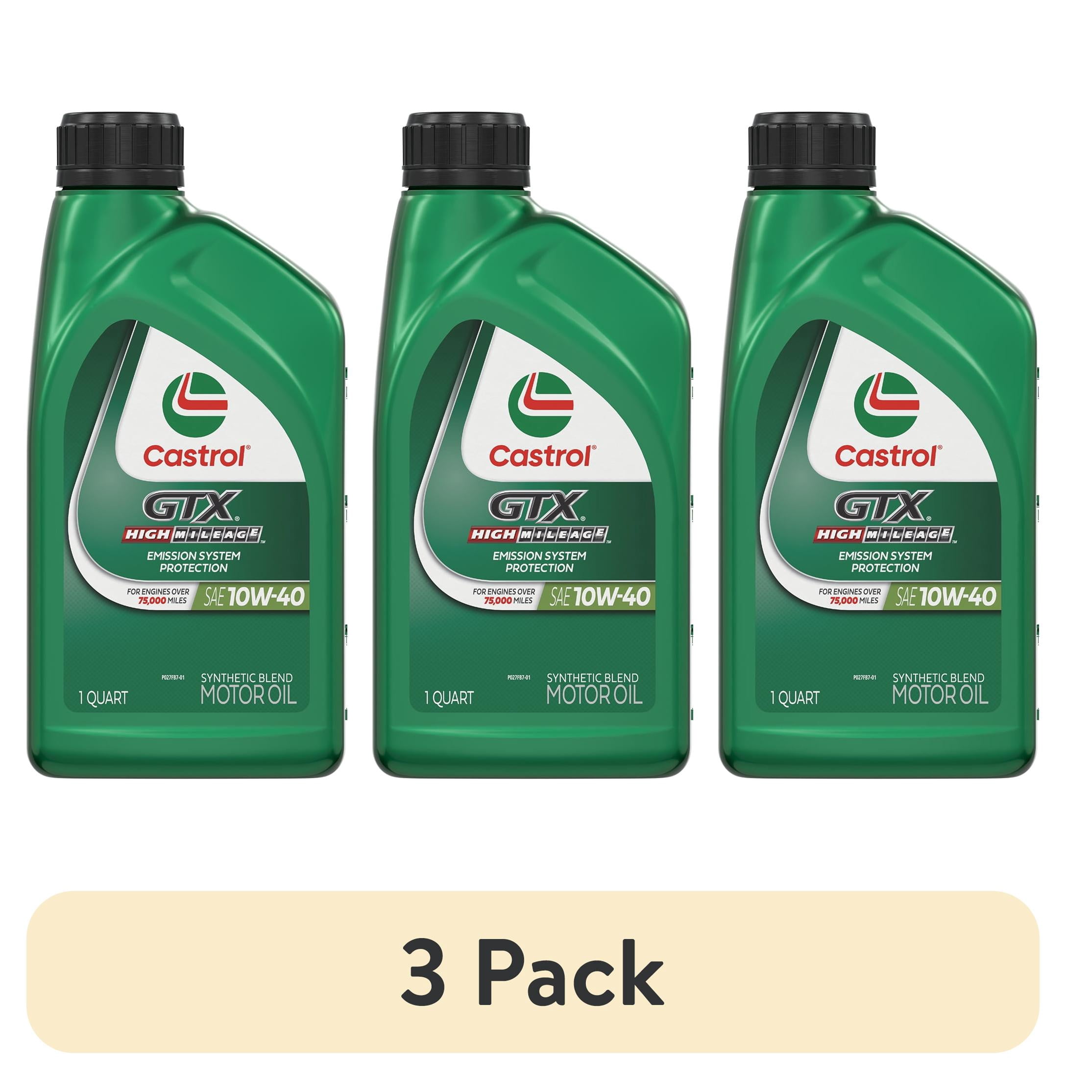 (3 pack) Castrol GTX High Mileage 10W-40 Synthetic Blend Motor Oil, 1 Quart