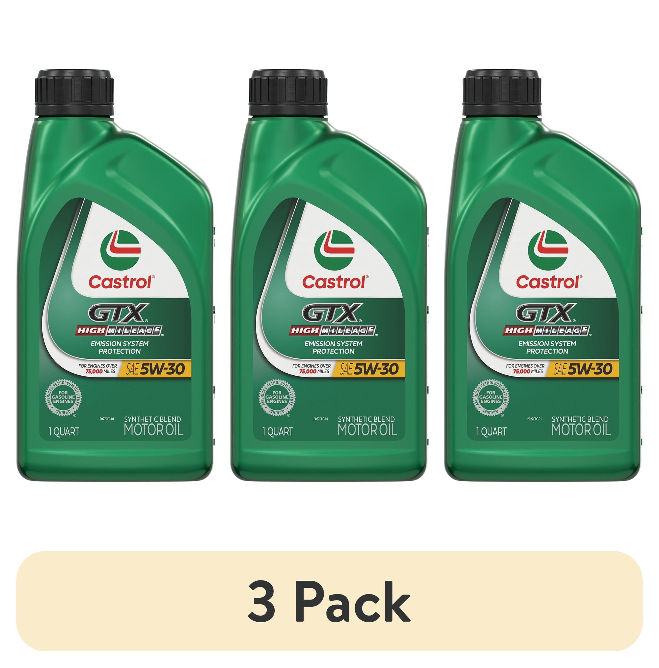 (3 pack) Castrol GTX High Mileage 5W-30 Synthetic Blend Motor Oil, 1 Quart