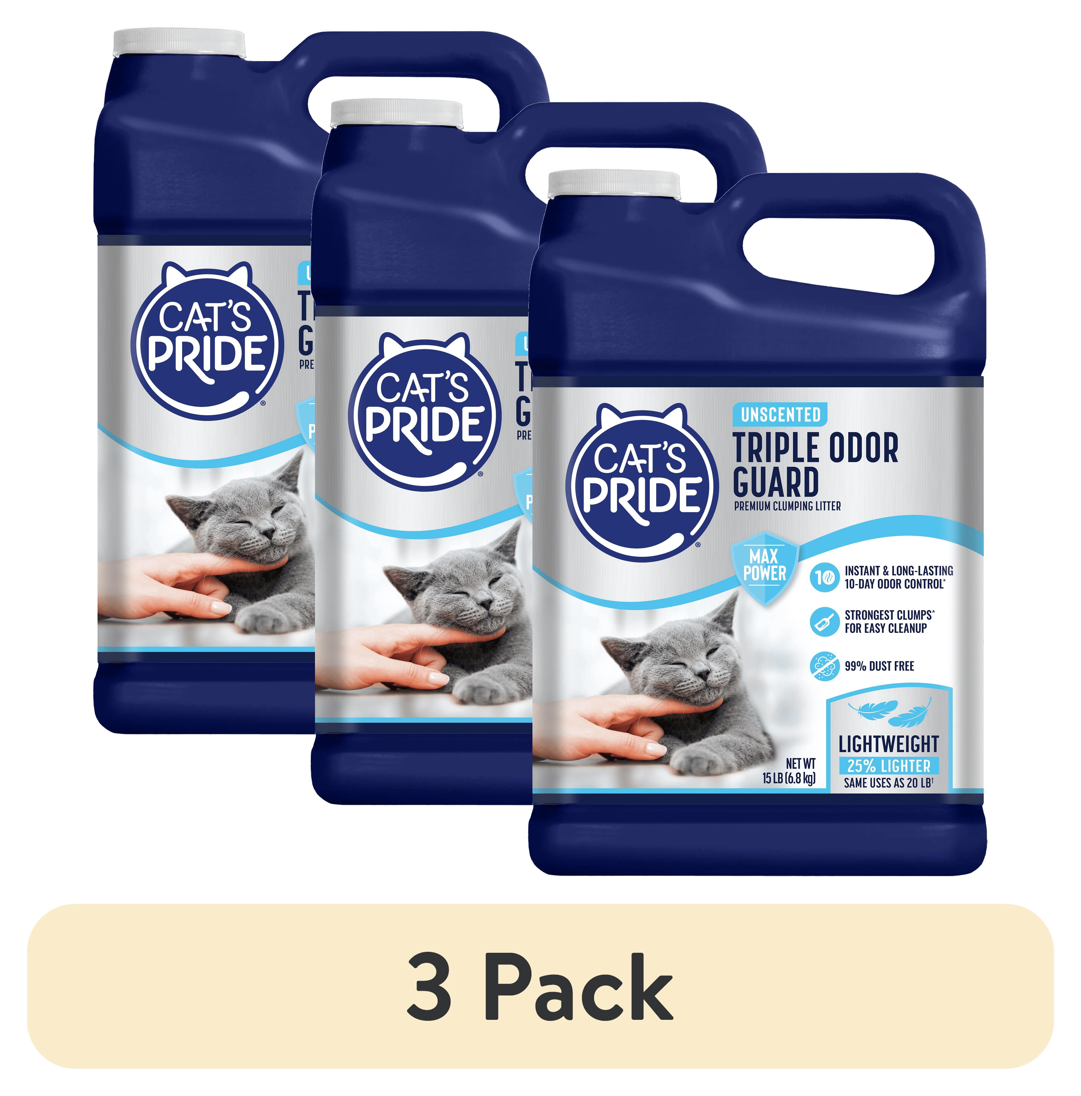 (3 pack) Cat's Pride Max Power Total Odor Control Unscented Multi-Cat Clumping Litter, 15lb Jug