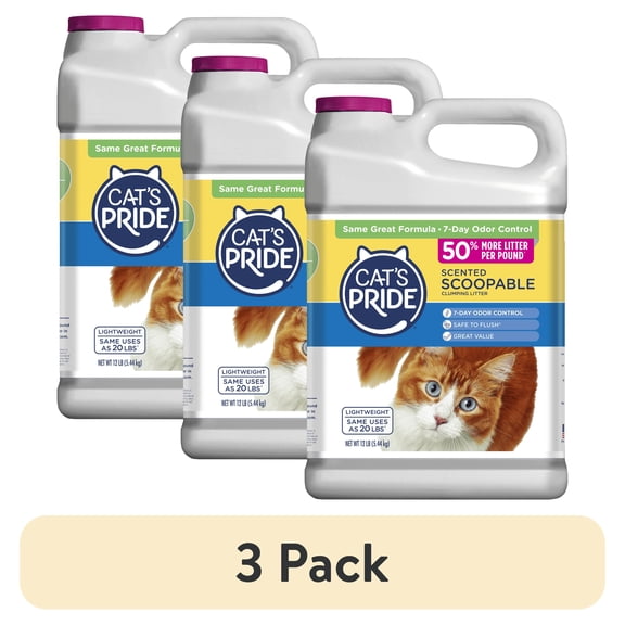 (3 pack) Cat's Pride Scented Scoopable Cat Litter, 12 lb Jug