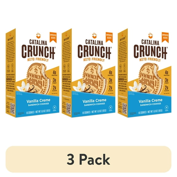 (3 pack) Catalina Crunch Vanilla Creme Keto Sandwich Cookies 6.8oz Box | Keto Snacks | Low Carb, Low Sugar | Vegan Cookies, Plant Based Protein Cookies | Keto Friendly Foods