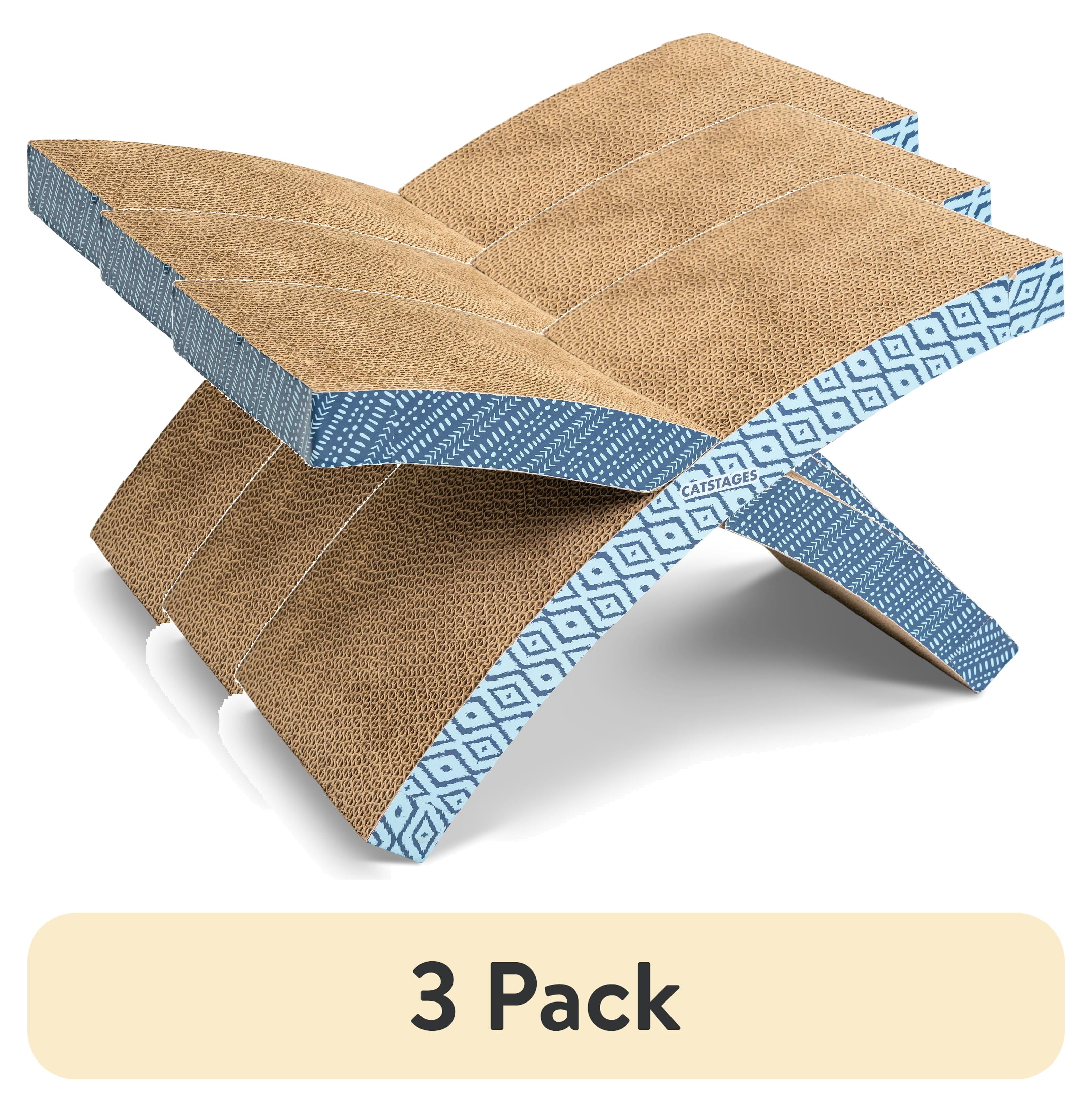 (3 pack) Catstages Scratch 'n Rest Scratching Pad for Cats, X Shaped, Corrugate, Catnip Included, Blue, 18.5" x 11.75"