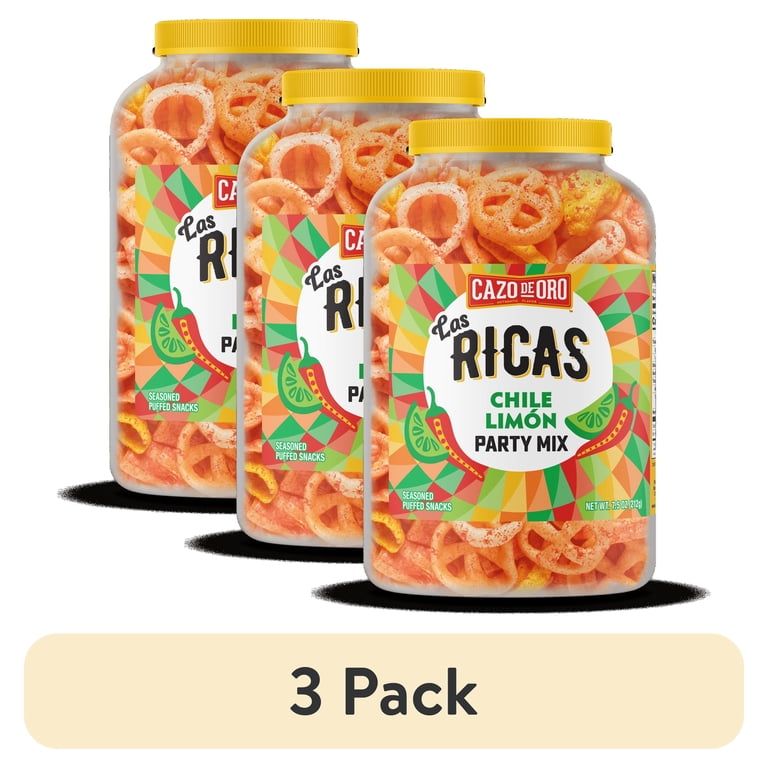 3 pack) Cazo de Oro Las Ricas 7.5oz Chile Limon Party Mix Canister